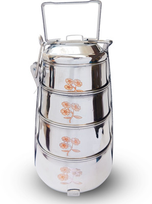 Super HK Stainless Steel Pyramid Shape Tiffin Carrier l Lunch Box for School/Office 4 Containers Lunch Box(1200 ml)