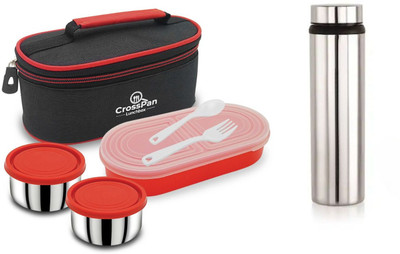 CrossPan Stainless Steel Double decker Lunch box/ tiffin box with SS Water Bottle 750ml 3 Containers Lunch Box(1060 ml, Thermoware)