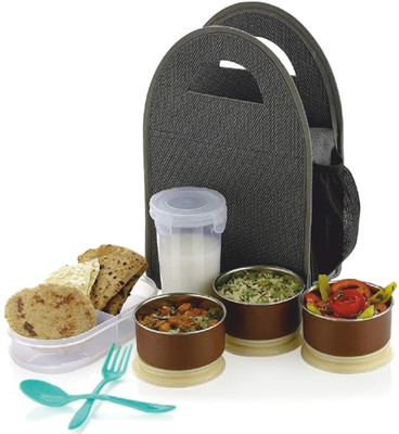 nariya LUNCHBOX WITH 3 STEEL CONTAINER, 1 CASSEROLE, SPOON SET AND ZIPPER BAG 3 Containers Lunch Box(1050 ml)