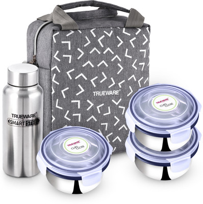 Trueware Crave Clip Flip Khadi Lunch Box With 3 Container 300ml & 1 Bottle 500ml 3 Containers Lunch Box(1400 ml)