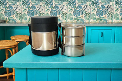 ANUJ POOJA SAMAGRI AND COSMETIC SHOP Premium Stainless Steel 3-Tier Lunch Box 3 Containers Lunch Box(500 ml, Thermoware)