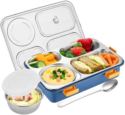 TechHark Stainless Steel 4 Compartment Leak Proof Lunch Box 4 Containers Lunch Box(1000 ml, Thermoware)