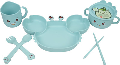 KYLO Cute Crab Tableware Set 8-Pcs|With Soup and Water Cup|Toxin-free, FoodGrade  - Plastic(Blue)
