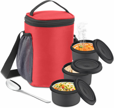 Rajshree Kitchenware Lunch Box With 3 Micro Containers And 1 Spoon ( Red ) 3 Containers Lunch Box(1200 ml, Thermoware)
