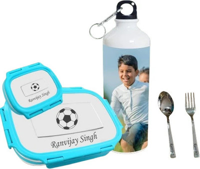 Savri Bottle & Lunch Box -Spoon & fork with Name & character engraved 2 Containers Lunch Box(950 ml)