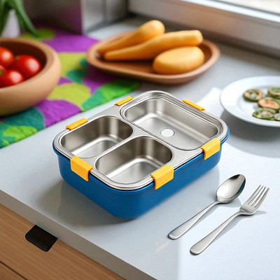 Colorbee Urban Chic 3-Compartment Stainless Steel Lunch Box with Magnetic Locking System 3 Containers Lunch Box(750 ml, Thermoware)