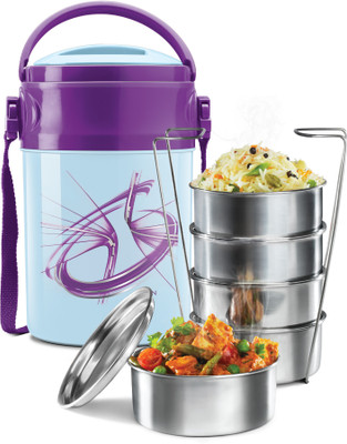 MILTON Containers, 380 ml Each and 1 Papad Box 200 ml, Blue 4 Containers Lunch Box(380 ml)