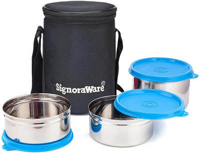 Signoraware Stainless Steel Leakproof Lunch Box Bag Office School College Tiffin Carrier 3 Containers Lunch Box(1200 ml)