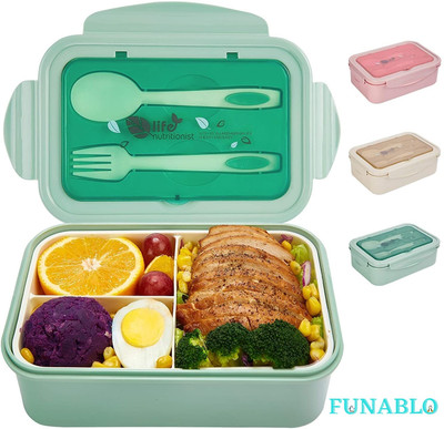 FUNABLO Leakproof Lunch Container with Spoon & Fork BPA Free Portion-Controlled Meals 3 Containers Lunch Box(1400 ml, Thermoware)
