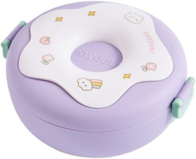 Parulenter Donut Shaped Double Insulated 3 Compartment Lunch Box with Spoon 1 Containers Lunch Box(500 ml)