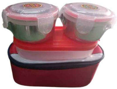 Arjun Lunch Box 2 Stainless Steel Containers Tiffin Lunch Box |300 ml x 2|RED 2 Containers Lunch Box(1100 ml)