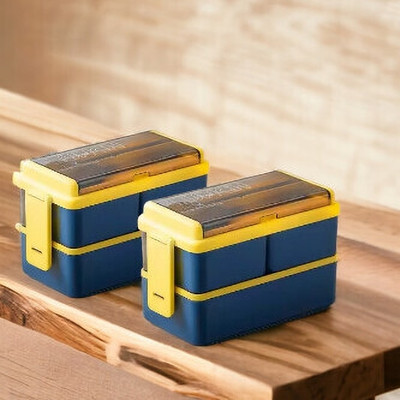 OMORTEX Classy Blue 3 Section Lunch Box 3 Containers Lunch Box(1500 ml)