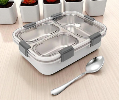 DHARA ENTERPRISE Stainless Steel Lunch box 3 Containers_S30 3 Containers Lunch Box(1001 ml)