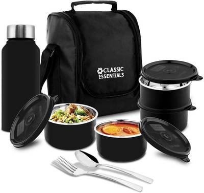 Classic Essentials Lunch Box Set of 5|4 MicrowaveSafe Container and1Steel Bottle|,Free Bag /Cutlery 4 Containers Lunch Box