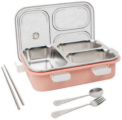 ZingZest Microwave Safe Insulated Steel Tiffin – Leak‑Proof Lunch Box 3 Containers Lunch Box(900 ml)