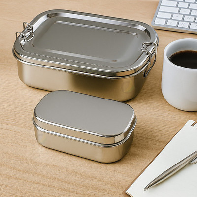 MARSELITE Strong Stainless Steel Lunch Box Rust Free with Extra Mini Box for Snacks 2 Containers Lunch Box(850 ml)