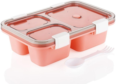 CHITRAKUT Lunch Box Adults & Kids 3 Compartment Leakproof BPA-Free Pink 3 Containers Lunch Box(500 ml)