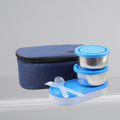 Hriday Lunch Box 3 containers 600ml Blue 039 3 Containers Lunch Box(1 L)