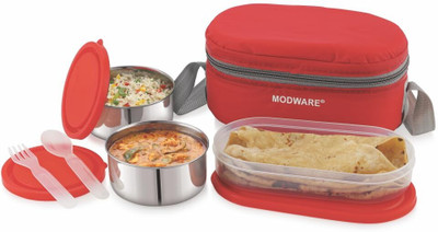 MODWARE 2 Stainless Steel Round Containers 250 ML Each , 1 Oval Container 500 ML 3 Containers Lunch Box(1000 ml, Thermoware)