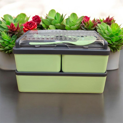 Vishnu bazaar LUNCH BOX DOUBLE Decora Compartment WITH Spoon and Fork SCHOOL, 3 Containers Lunch Box(1500 ml)