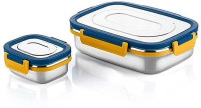 Tannu Craft Everich Lunch Box Stainless Steel Airtight Leak-Proof Lid,Snacks Tiffin for Kids 2 Containers Lunch Box(900 ml)