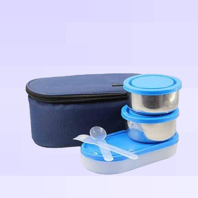 Hriday Lunch Box 3 containers 600ml Blue 014 3 Containers Lunch Box(1 L)
