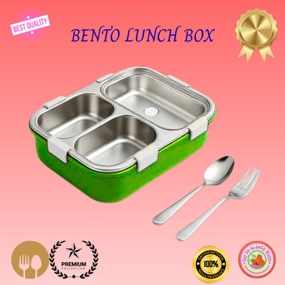 MOIRA INTERNATIONAL Lunch Box 3 Compartment Leakproof, Stainless Steel, With SPOON & FORK_DGG1003 3 Containers Lunch Box(1000 ml, Thermoware)