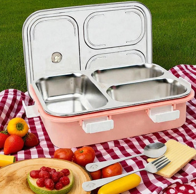 Colorbee Reusable Stainless Steel Lunch Box with Triple Food Compartments 3 Containers Lunch Box(750 ml, Thermoware)