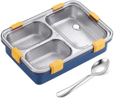 plizzo kitchenware 3 Compartment Stainless Steel Lunch Box, Leakage Proof Lunch Box For School 3 Containers Lunch Box(1100 ml, Thermoware)