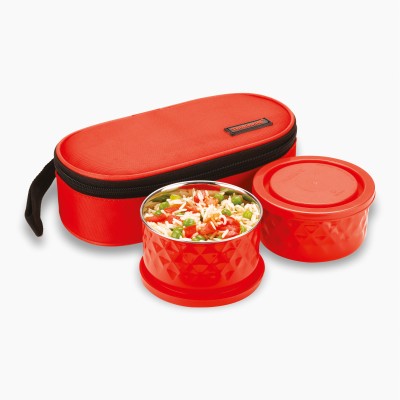 Trueware Lunch Munch Soft 2 Microwave Safe Red 2 Containers Lunch Box(600 ml)