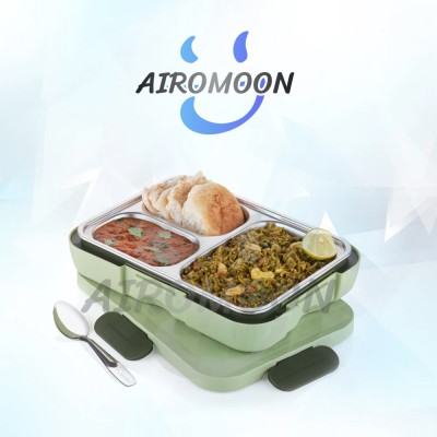 AIROMOON Premium Quality Stainless Steel & Plastic Body Airtight Leak Proof Lunch box 3 Containers Lunch Box(1100 ml, Thermoware)