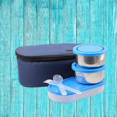 Hriday Lunch Box 3 containers 600ml Blue 058 3 Containers Lunch Box(1 L)