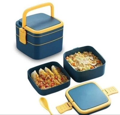 Priyansh Layer Square Bento Lunch Box 2 Containers with Spoon 2 Containers Lunch Box(500 ml, Thermoware)