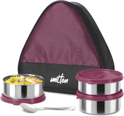 MILTON Trident Stainless Steel Lunch Box320 ml Each, 1 SpoonJacket, Maroon 3 Containers Lunch Box(960 ml)