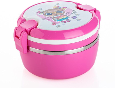 AK10ZONE Stainless Steel Printed Round Shape Lunch Box For Kids 2 Containers Lunch Box(400 ml)