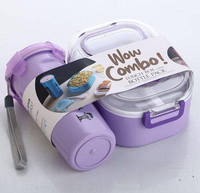 Nurah Combo Lunch Box Set with Airtight Tiffin Box & Leakproof Bottle for Kids(Purple) 3 Containers Lunch Box(800 ml)
