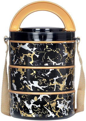 DRIZLING Pack Of 1 Black Insulated 3 Containers Lunch Box(400 ml)