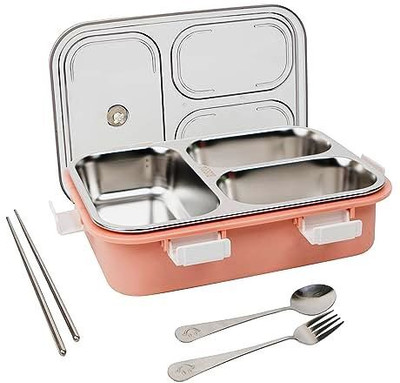 NICELIFE COLLECTIONS Stainless Steel 3 Compartment Lunch Boxes 3 Containers Lunch Box(700 ml, Thermoware)