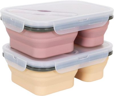 KERFORA Silicone Collapsible 2-Compartment Lunch Box 2 Containers Lunch Box(1000 ml, Thermoware)