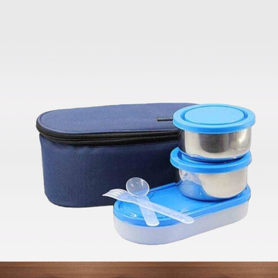 Hriday Lunch Box 3 containers 600ml Blue 057 3 Containers Lunch Box(1 L)