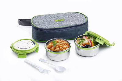 Ganesh Sigma Twin Airtight & Leak Proof Container Lunch Box with Bag 2 Containers Lunch Box(300 ml, Thermoware)