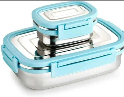 BLLUEX Craze Stainless Steel Tiffin Lunch Box Container/Dabba with 4 Side Clip Lock Lid 2 Containers Lunch Box(1000 ml)