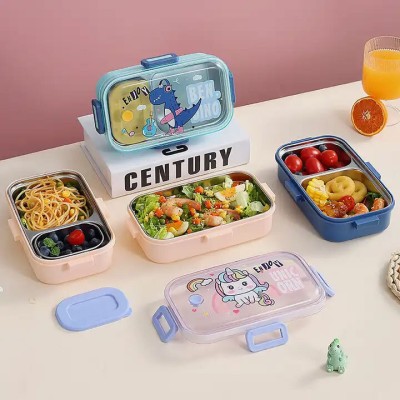 KOBBET BPA Leak Proof Stainless Steel Lunch Box Tiffin Box with 2 Compartment 1 Spoon 1 Containers Lunch Box(700 ml)