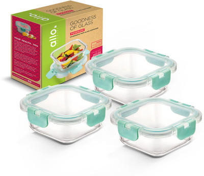 Allo Borosilicate Glass Lunch Box with Lid And Break Free Lock, Microwave Safe 3 Containers Lunch Box(310 ml)
