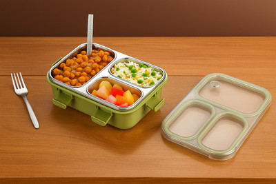 VSELL Tiffin Box for Kids, Steel Insulated Lunch Box with Spoon & Fork, Leak Proof 3 Containers Lunch Box(750 ml, Thermoware)