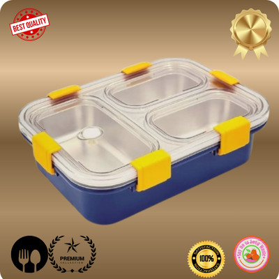 EVARA INTERNATIONAL Stainless Steel 3 Compartment Lunch Box For Office ,College & School_A3 3 Containers Lunch Box(1000 ml, Thermoware)