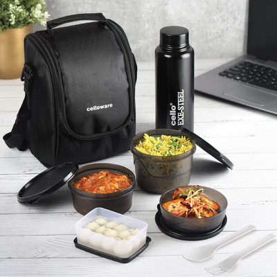 cello MF All in One Set with Fabric Bag 4 Containers Lunch Box(2125 ml, Thermoware)