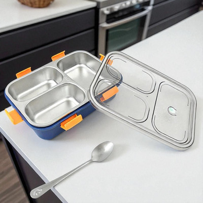 Colorbee Leakproof Stainless Steel Lunch Box with 3 Compartments and Utensil Storage 3 Containers Lunch Box(750 ml, Thermoware)