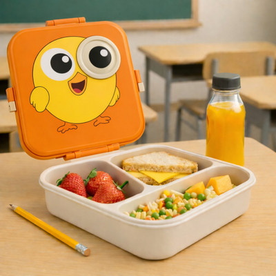 VYBEGURU Happy Chick Kids Tiffin 2 Containers Plastic School Lunch Box ...