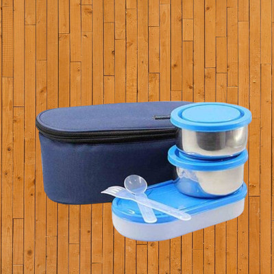 Hriday Lunch Box 3 containers 600ml Blue 036 3 Containers Lunch Box(1 L)